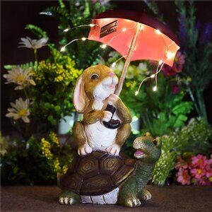 Solar Garden Statues Rabbit Turtle Garden Decor Figurine Lights for Outside